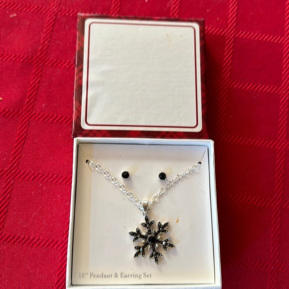 Jewelry - 18” silver plated snowflake pendant necklace with earrings set. Never worn.